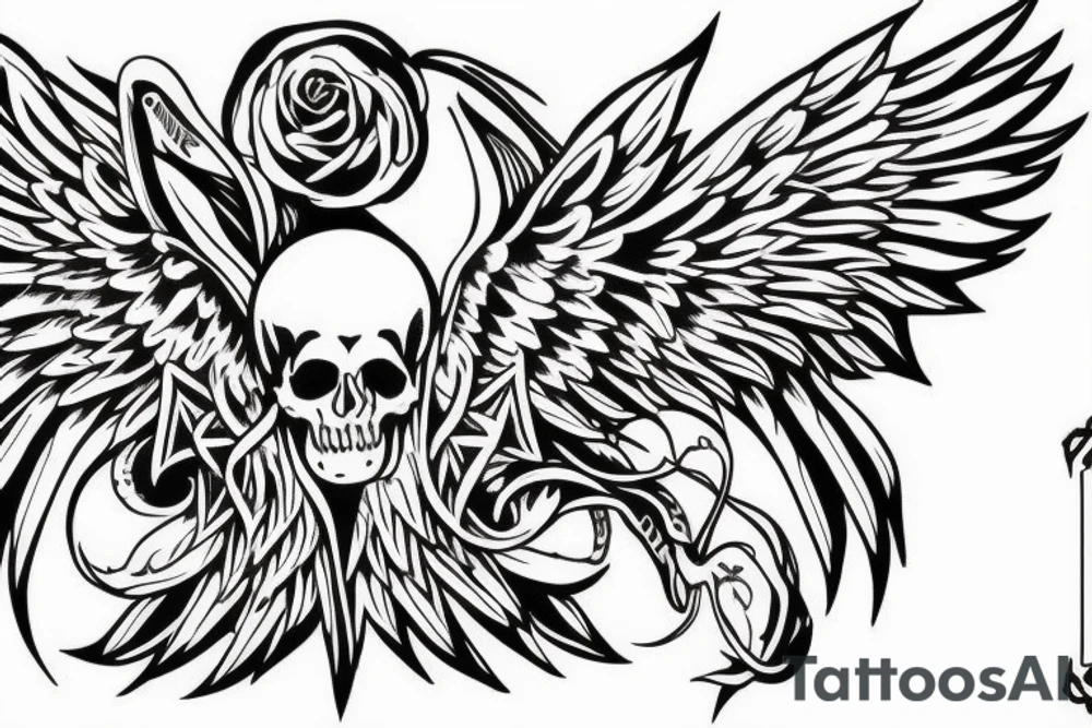 skull cards wings tattoo idea