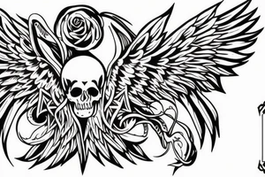skull cards wings tattoo idea
