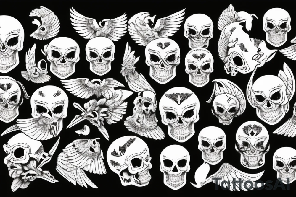 skull cards wings tattoo idea
