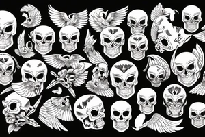 skull cards wings tattoo idea