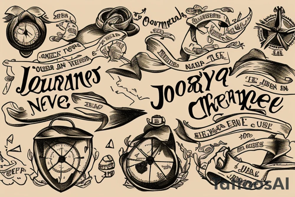 a compas with an old treasure map with the text: May the journey never end tattoo idea