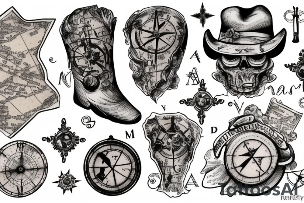 a compas with an old treasure map tattoo idea