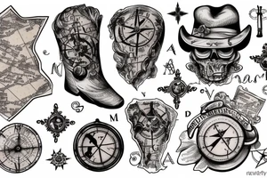 a compas with an old treasure map tattoo idea