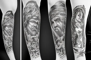 Full arm sleeve Poseidon tattoo idea