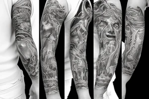 Full arm sleeve Poseidon tattoo idea