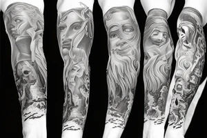 Full arm sleeve Poseidon tattoo idea