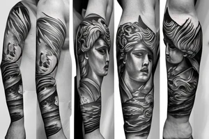 Full arm sleeve Poseidon tattoo idea