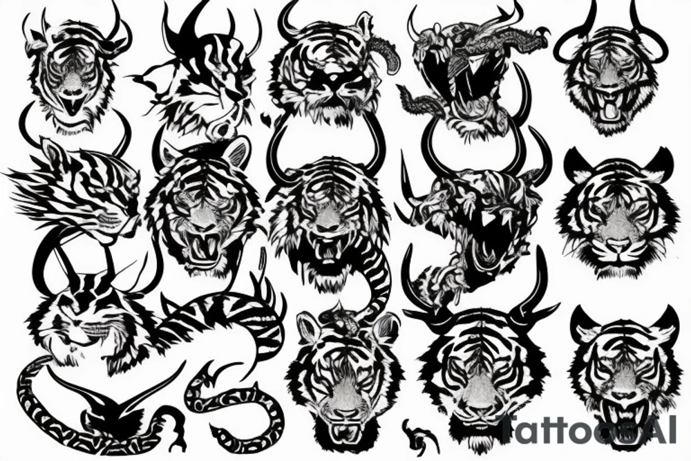 tiger with horns dragon tattoo idea