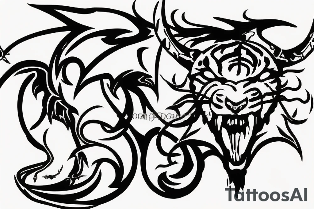 tiger with horns dragon tattoo idea