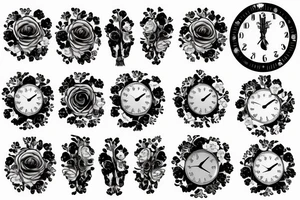 Stop watch surrounded by roses and smoke tattoo idea