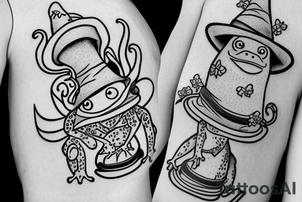 Cute frog with a wizard hat and robes tattoo idea