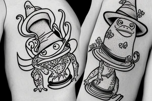 Cute frog with a wizard hat and robes tattoo idea