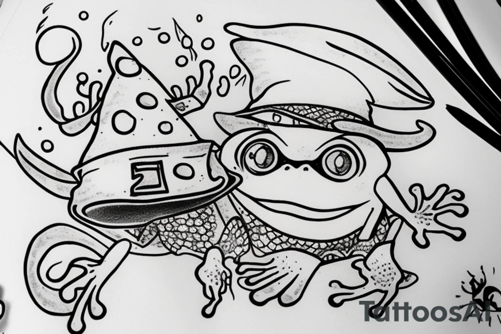 Cute frog with a wizard hat and robes tattoo idea