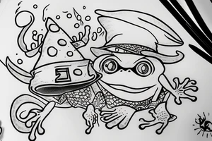 Cute frog with a wizard hat and robes tattoo idea