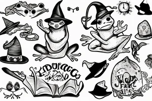 Cute frog with a wizard hat and robes tattoo idea