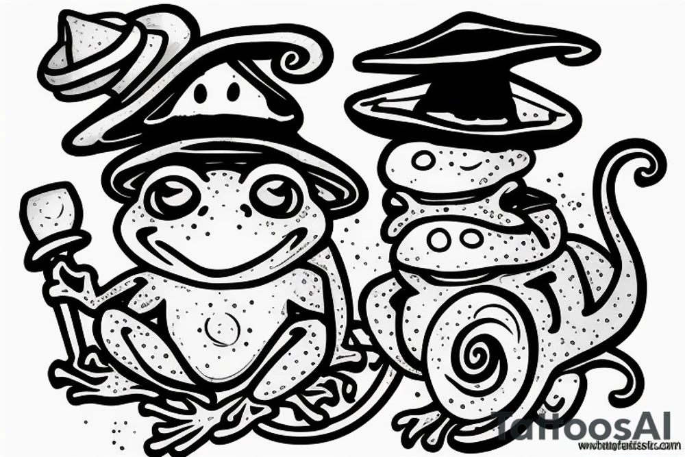 Cute frog with a wizard hat and robes tattoo idea