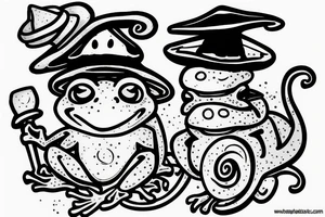 Cute frog with a wizard hat and robes tattoo idea