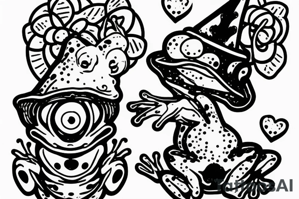 Cute frog with a wizard hat and robes tattoo idea