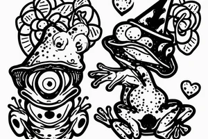 Cute frog with a wizard hat and robes tattoo idea