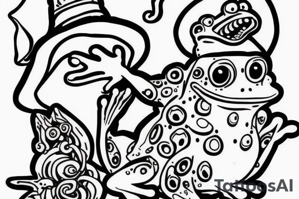Cute frog with a wizard hat and robes tattoo idea