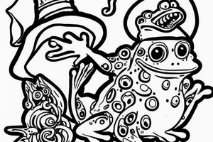Cute frog with a wizard hat and robes tattoo idea