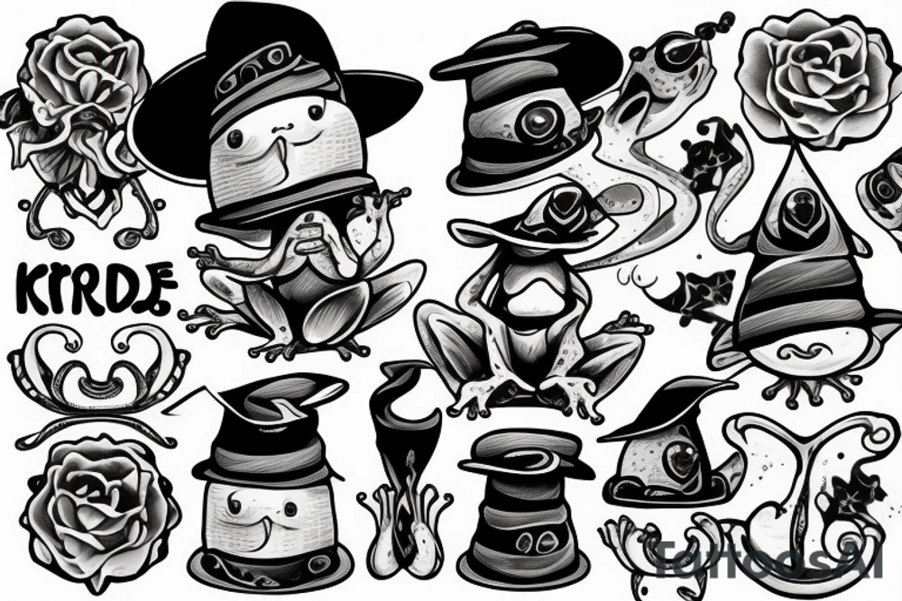Cute frog with a wizard hat and robes tattoo idea
