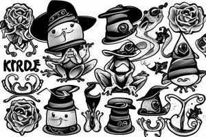 Cute frog with a wizard hat and robes tattoo idea