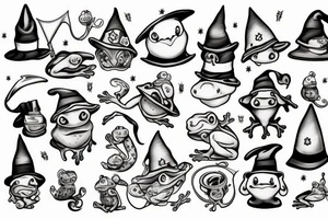 Cute frog with a wizard hat and robes tattoo idea