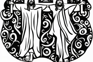 Jesus carring cross out of a cage with black balloons tattoo idea