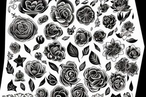 black unusual flowers faces geometry tattoo idea