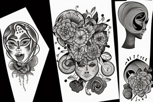 black unusual flowers faces geometry tattoo idea