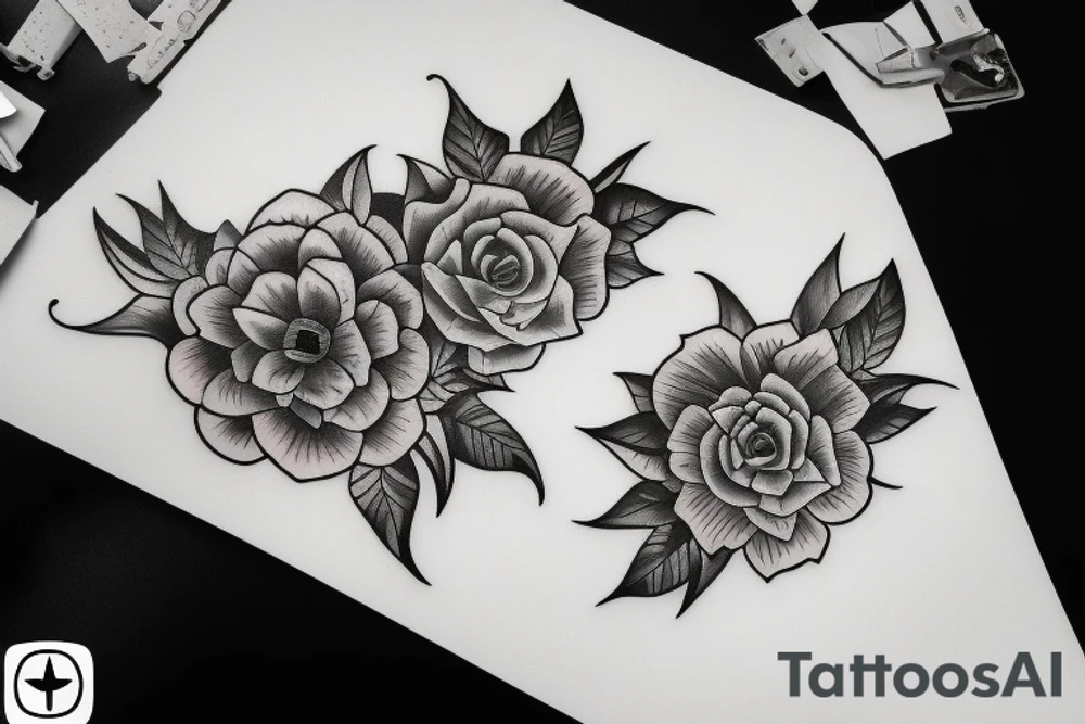 black unusual flowers face geometry tattoo idea