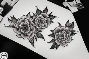 black unusual flowers face geometry tattoo idea