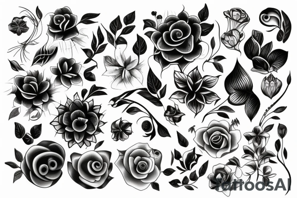 black unusual flowers face geometry tattoo idea