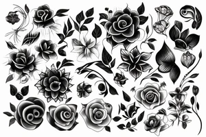 black unusual flowers face geometry tattoo idea