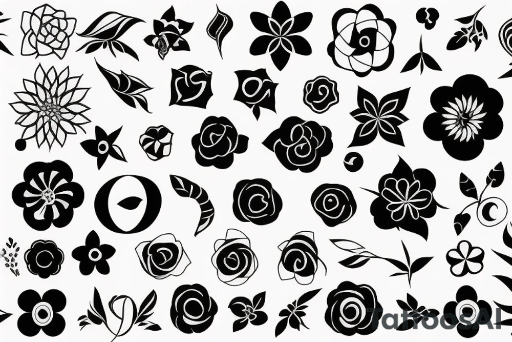 black unusual flowers face geometry tattoo idea