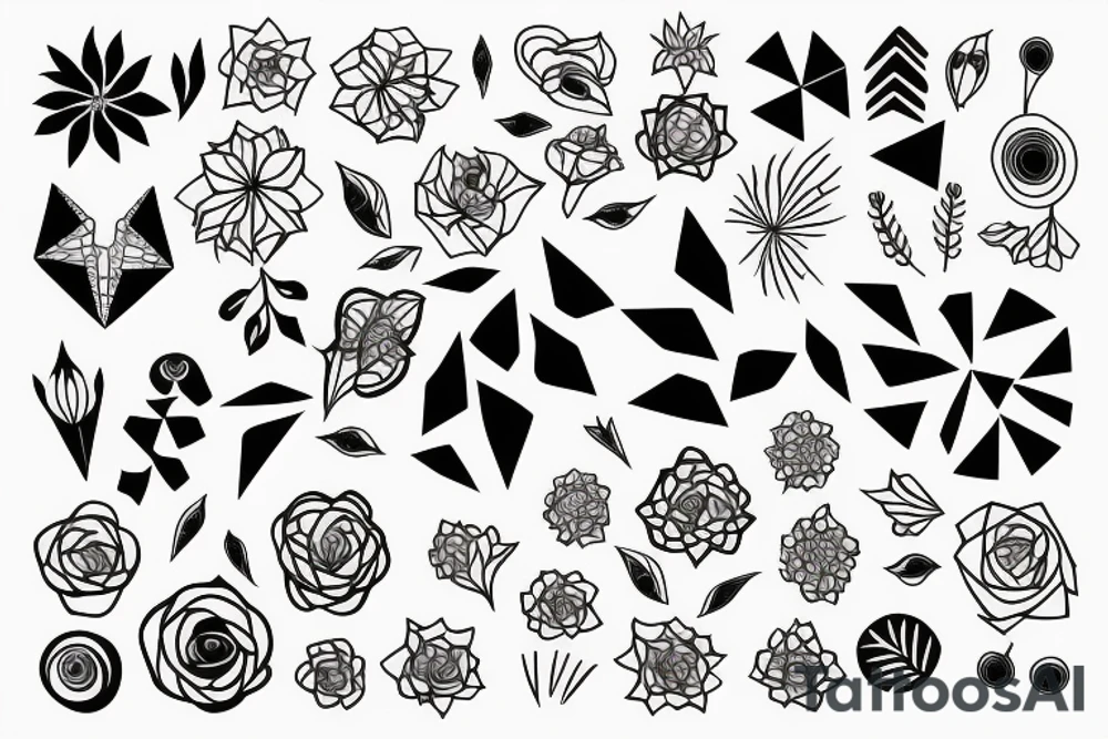 black unusual flowers face geometry tattoo idea