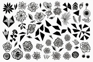 black unusual flowers face geometry tattoo idea