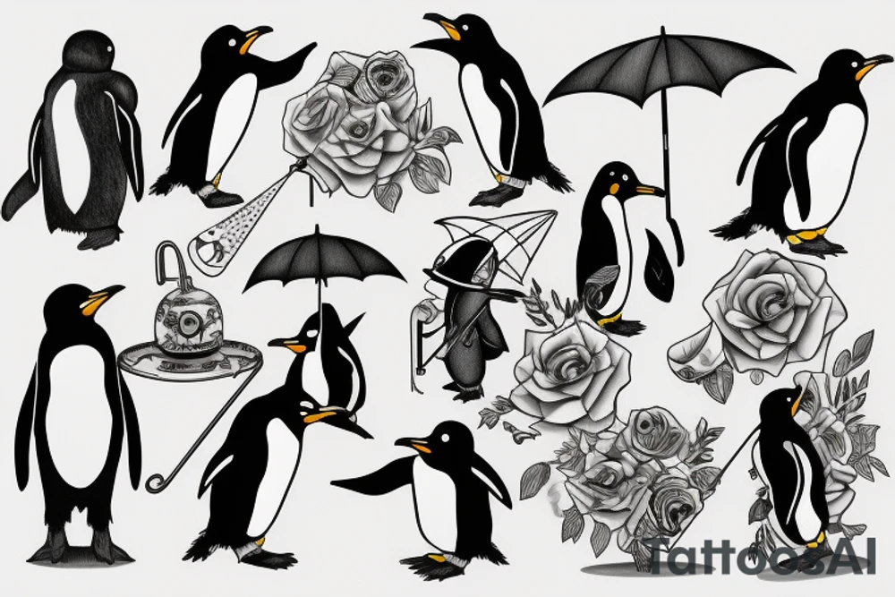 penguin with an umbrella tattoo idea