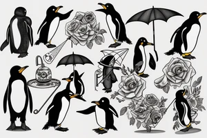 penguin with an umbrella tattoo idea