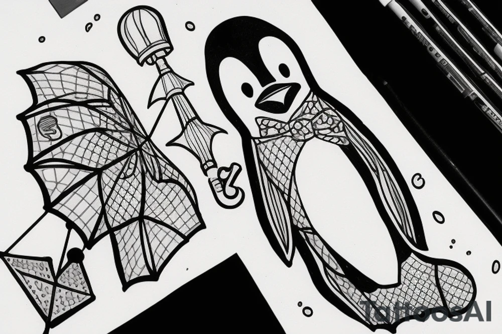 penguin with an umbrella tattoo idea