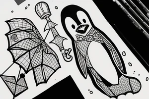 penguin with an umbrella tattoo idea