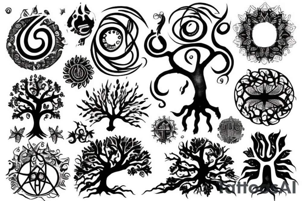 create a shoulder tattoo that includes a rave, octopus, and the tree of life tattoo idea