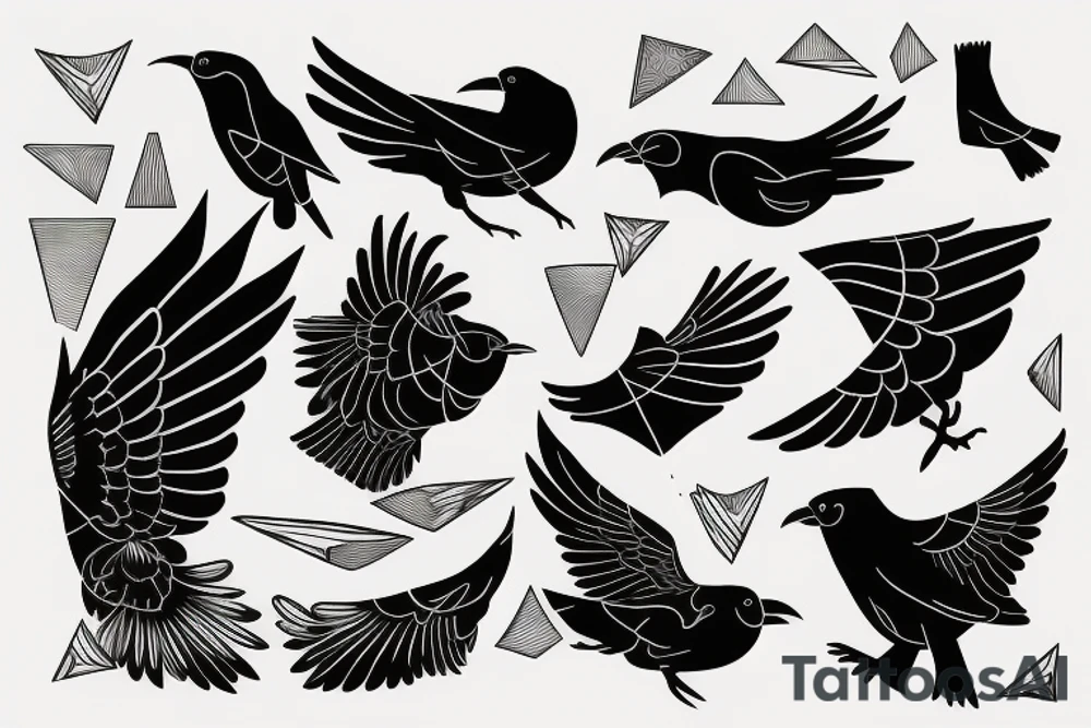 geometric shapes and a raven tattoo idea