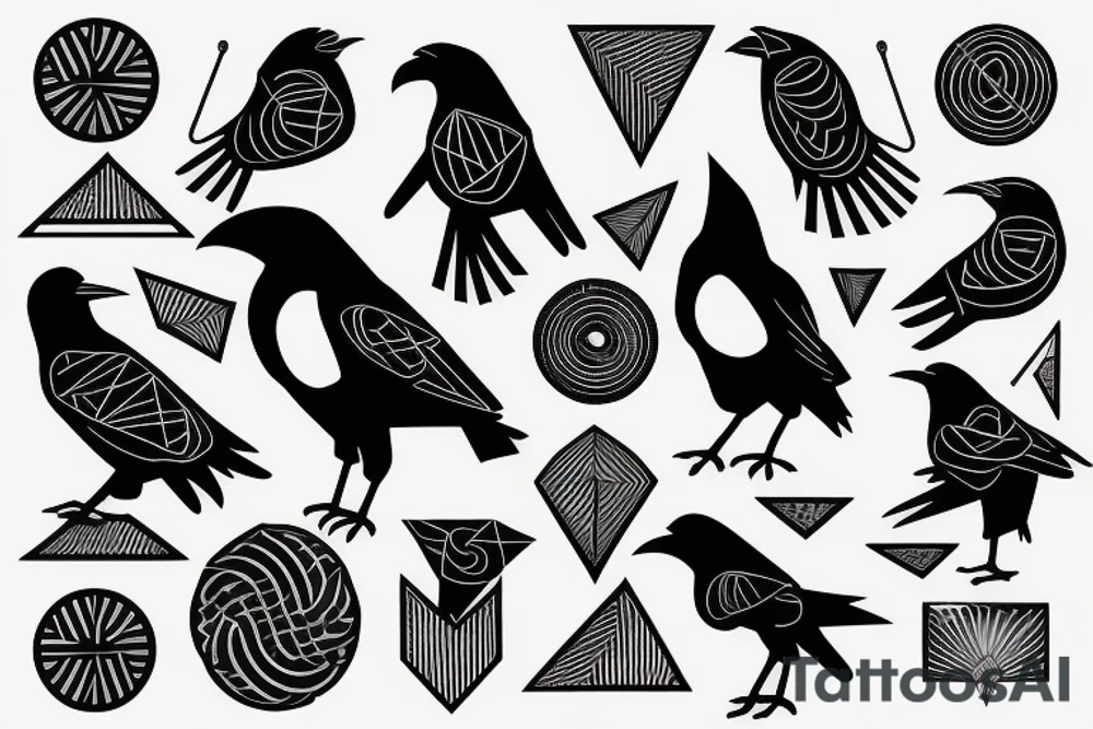 geometric shapes and a raven tattoo idea
