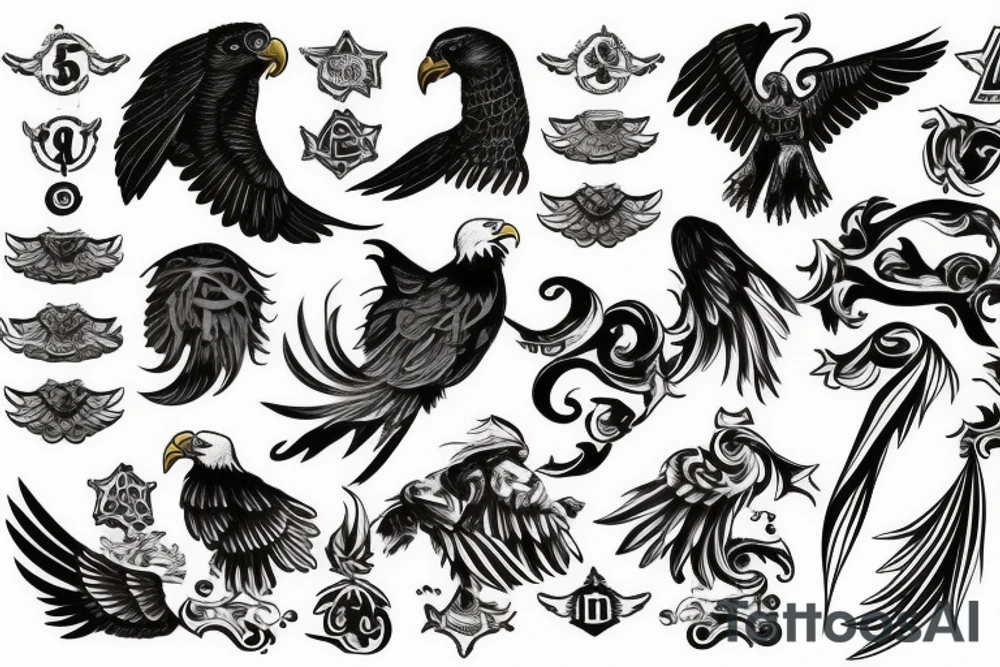 A Illyrian soldier with a eagle in the background and the number 0 and 7 tattoo idea