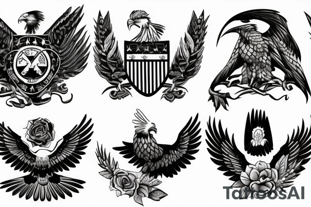 A soldier with a eagle in the background and the number 0 and 7 tattoo idea