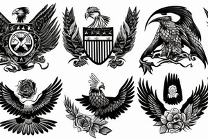 A soldier with a eagle in the background and the number 0 and 7 tattoo idea