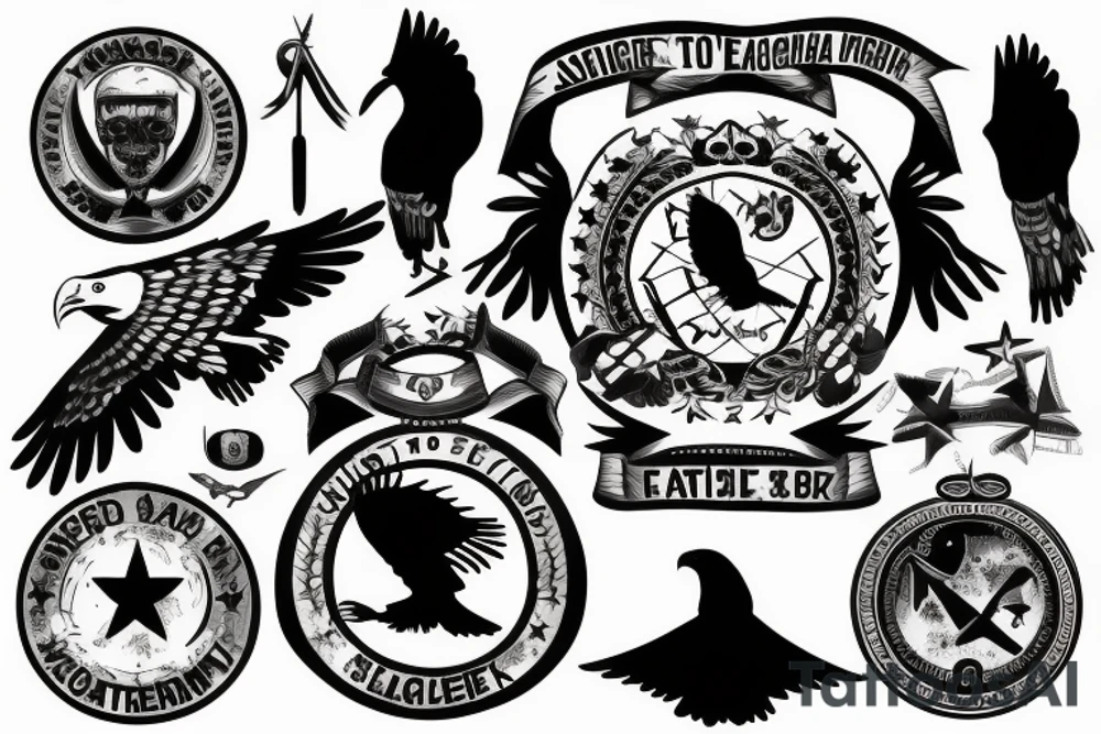 A soldier with a eagle in the background and the number 0 and 7 tattoo idea