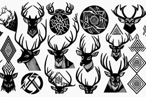 Norse themes, and geometric arm sleeve, include nature and a deer head with antlers tattoo idea